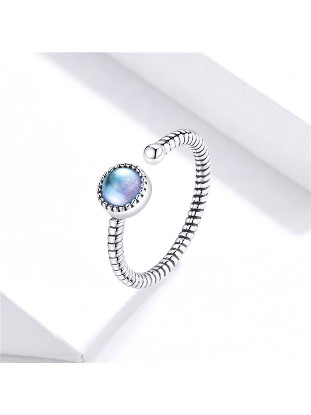 5.0mm Round Adjustable Moonstone Lovers Stone Ring 925 Sterling Silver
